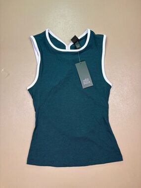 Wild Fable Ribbed Tank Top Dark Teal White Trim Open Back XS